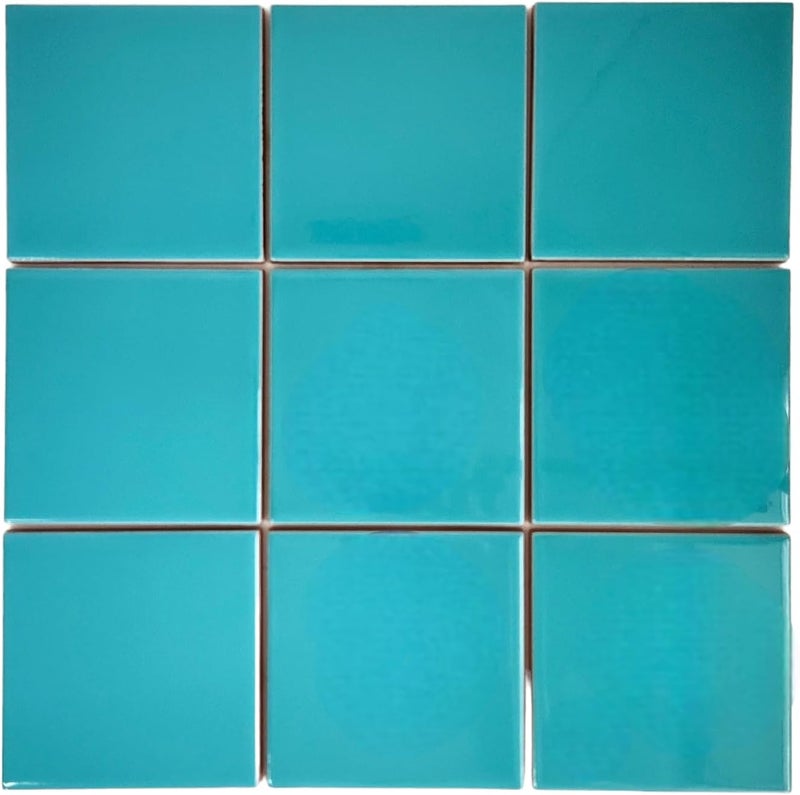 Dyari Set of 9 Ceramic Tiles 3.94 x 3.94 Solid Color Versatile and Long-Lasting Wall and Floor Decor Backsplash Kitchen Bathroom (Turquoise) - Image 1